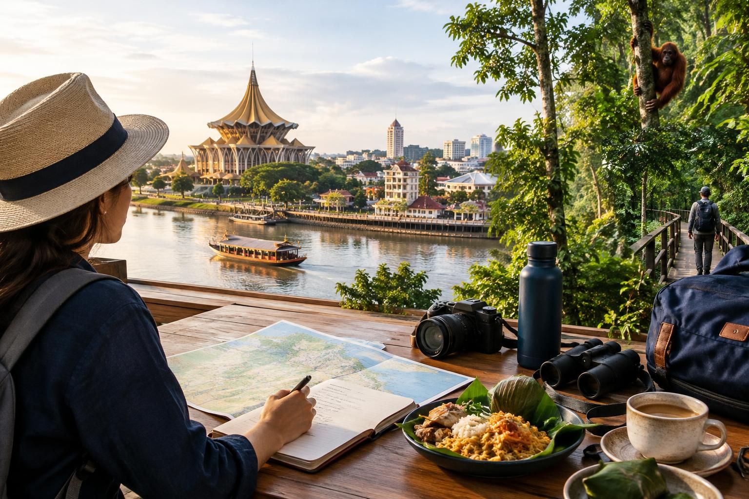 AI-generated travel illustration for Kuching as a Base: Planning a City and Rainforest Stay in Malaysian Borneo