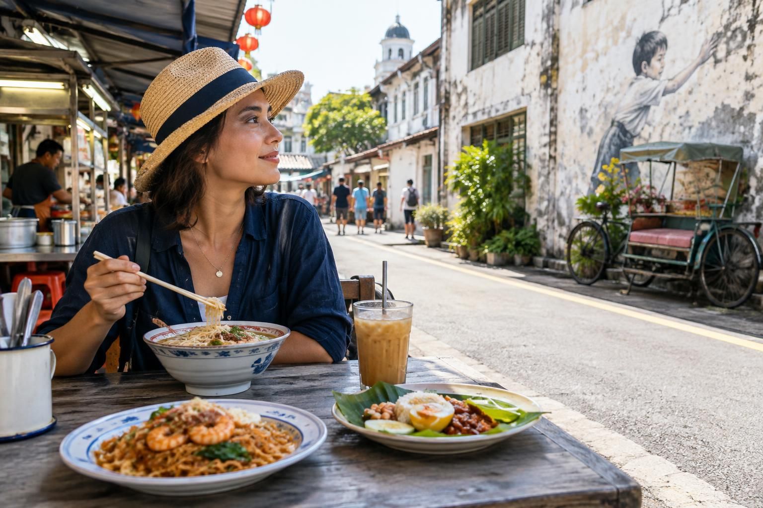 AI-generated travel illustration for How to Plan a Food-Focused Stay in George Town, Penang
