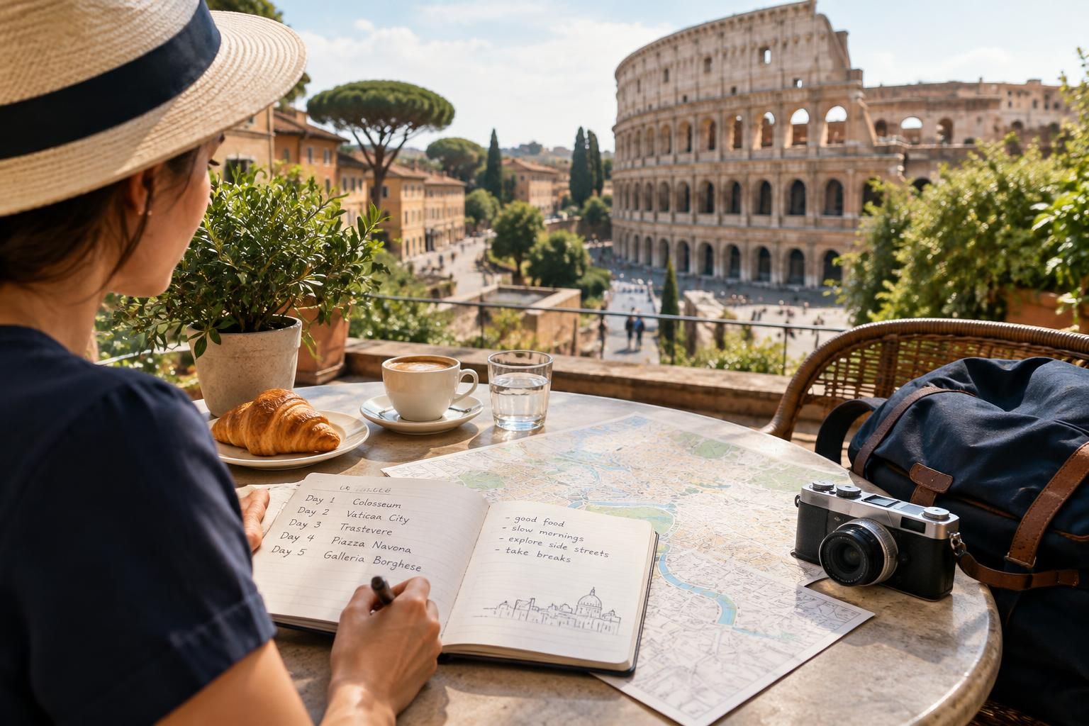 AI-generated travel illustration for Rome at a Slower Pace: Planning Five Nights with One Main Sight a Day