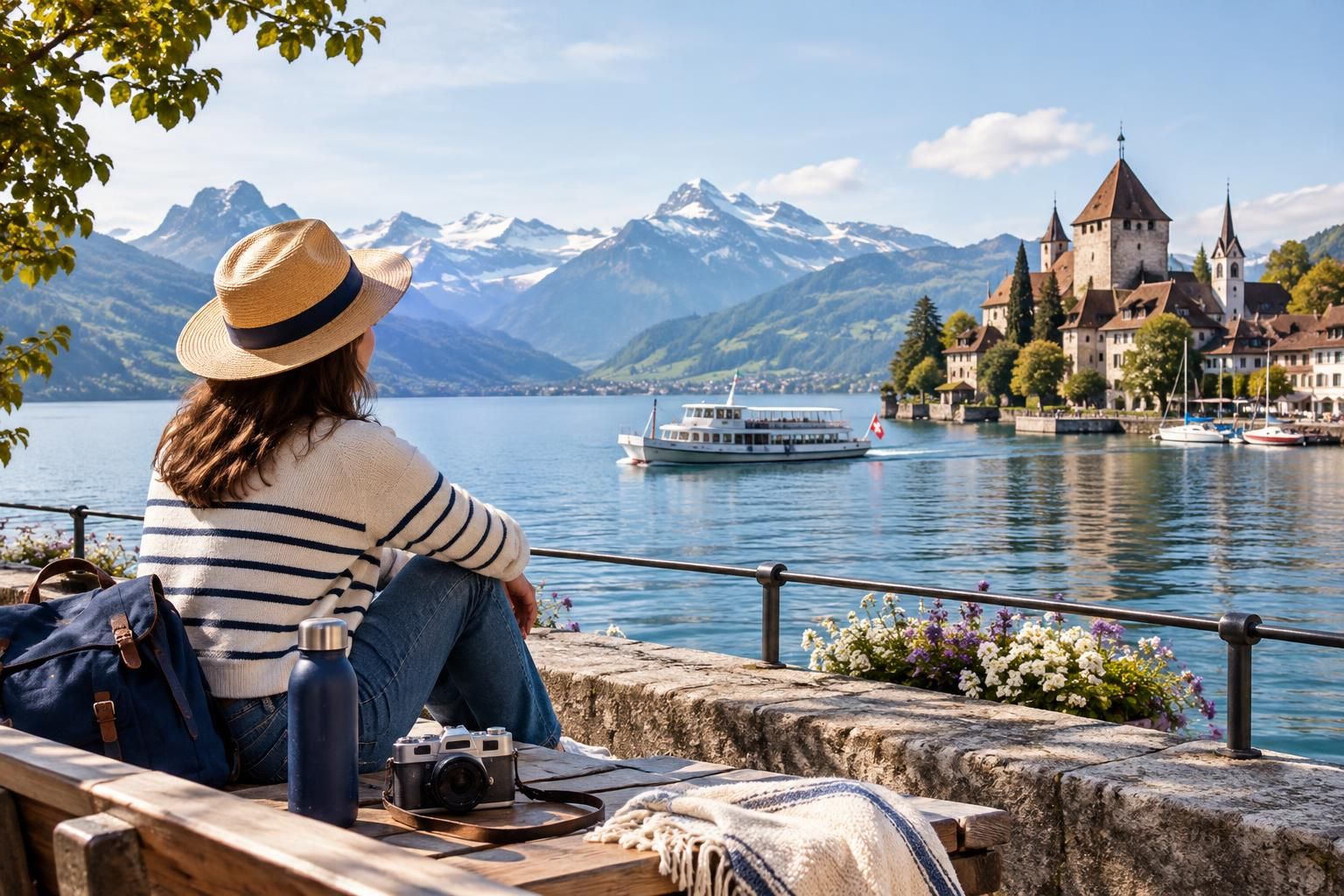 AI-generated travel illustration for A Swiss Lake Holiday Without a Car: Choosing Between Lucerne, Thun and Montreux