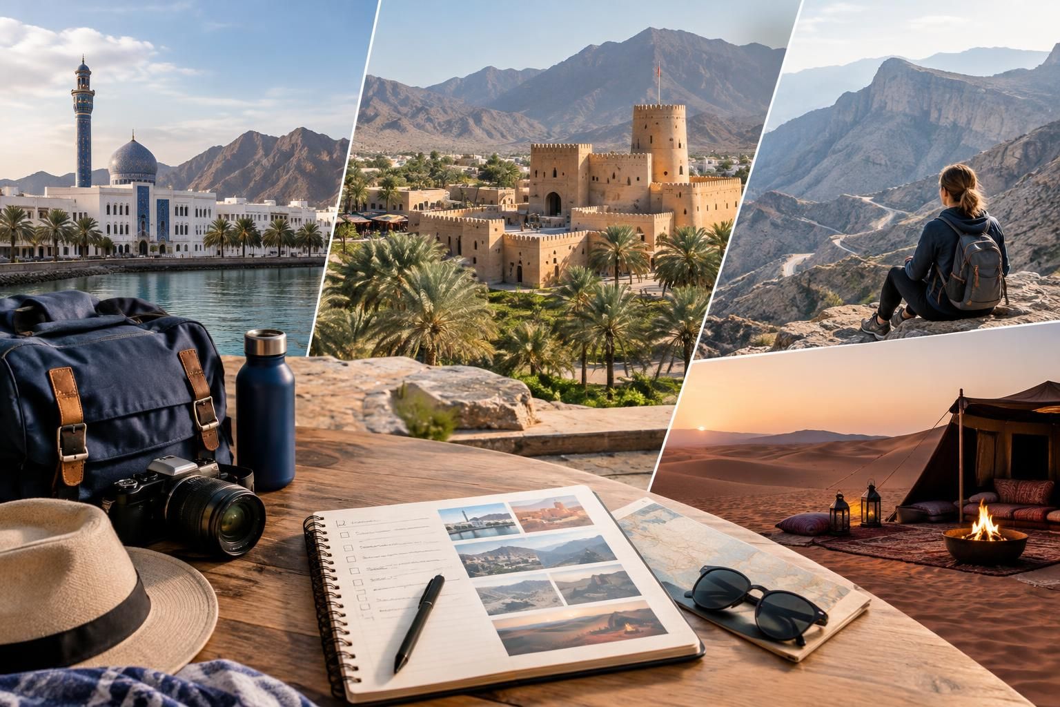 AI-generated travel illustration for Oman Beyond Muscat: Planning a Balanced City, Mountain and Desert Trip