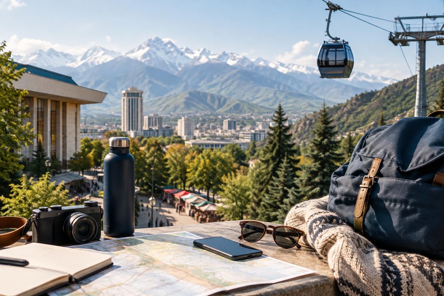 AI-generated travel illustration for Almaty Without a Rental Car: Planning a City and Mountain Stay