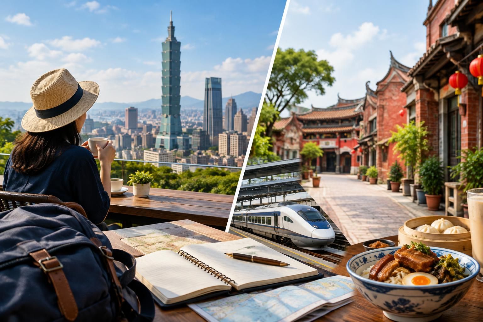 AI-generated travel illustration for Taipei and Tainan: How to Plan a Two-Base Taiwan Trip