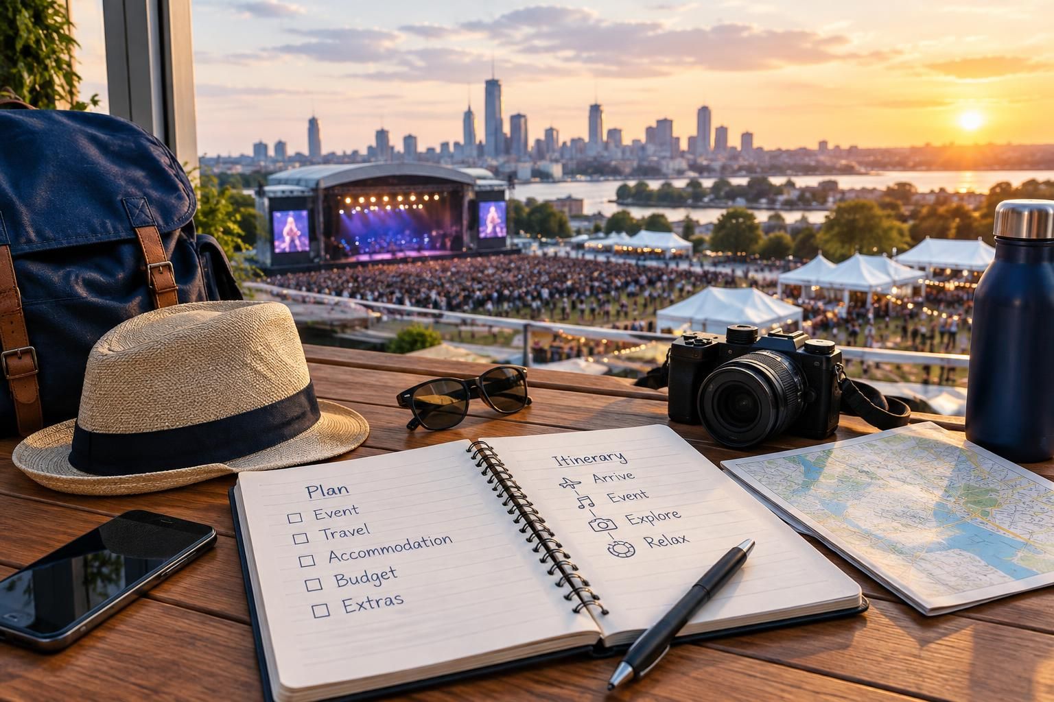 AI-generated travel illustration for How to Plan a Trip Around a Concert, Festival or Sporting Event