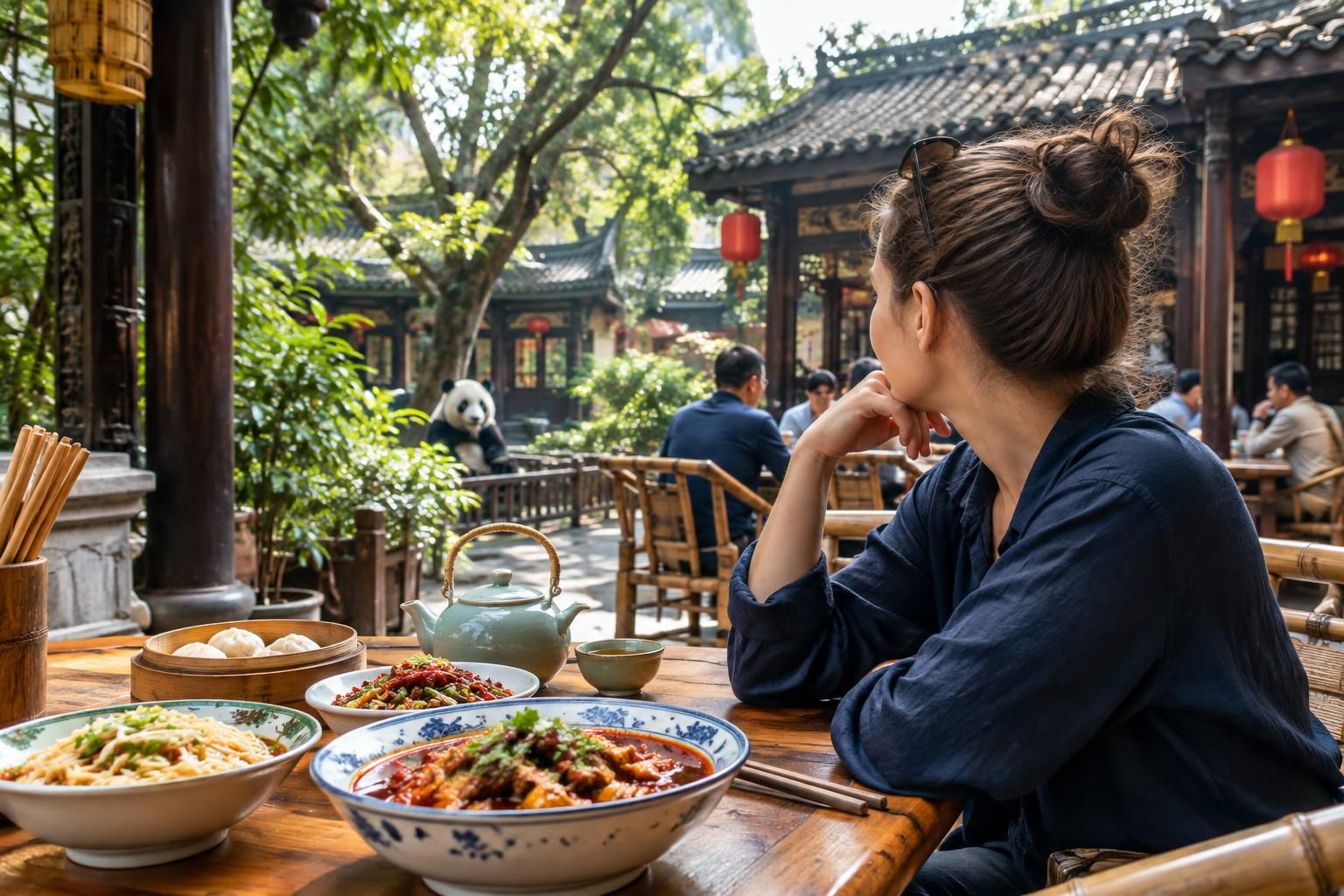 AI-generated travel illustration for Chengdu at an Easy Pace: Planning Four Nights of Food, Teahouses and Sichuan Culture