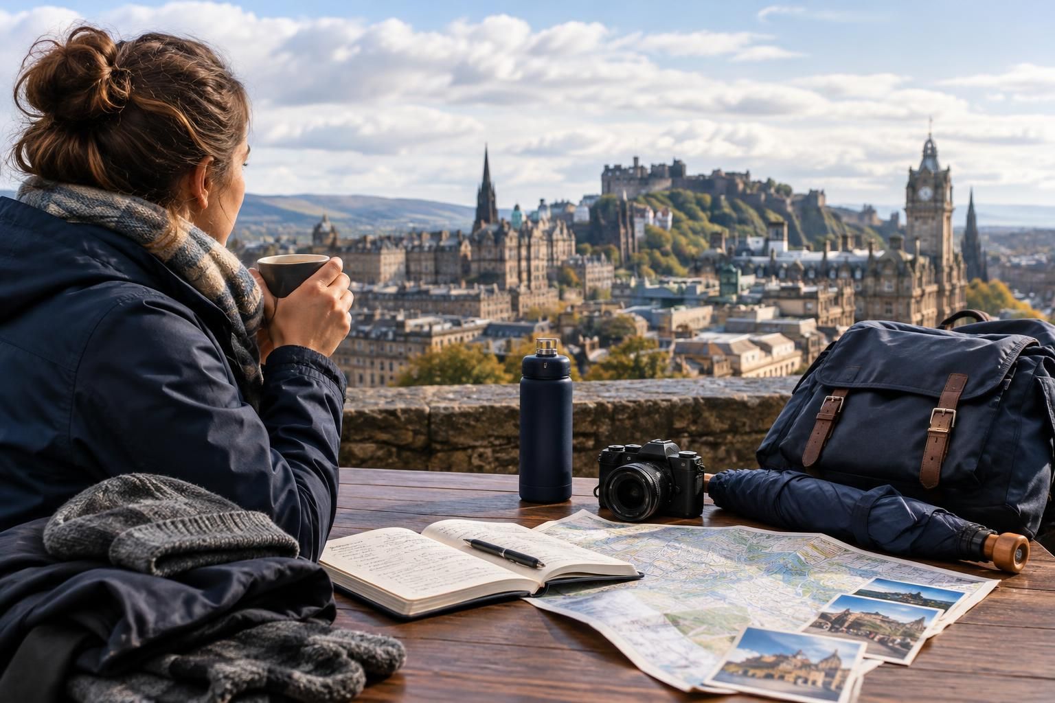 AI-generated travel illustration for Edinburgh Without a Car: Planning a Four-Night Break Around Hills, Weather and Neighborhoods