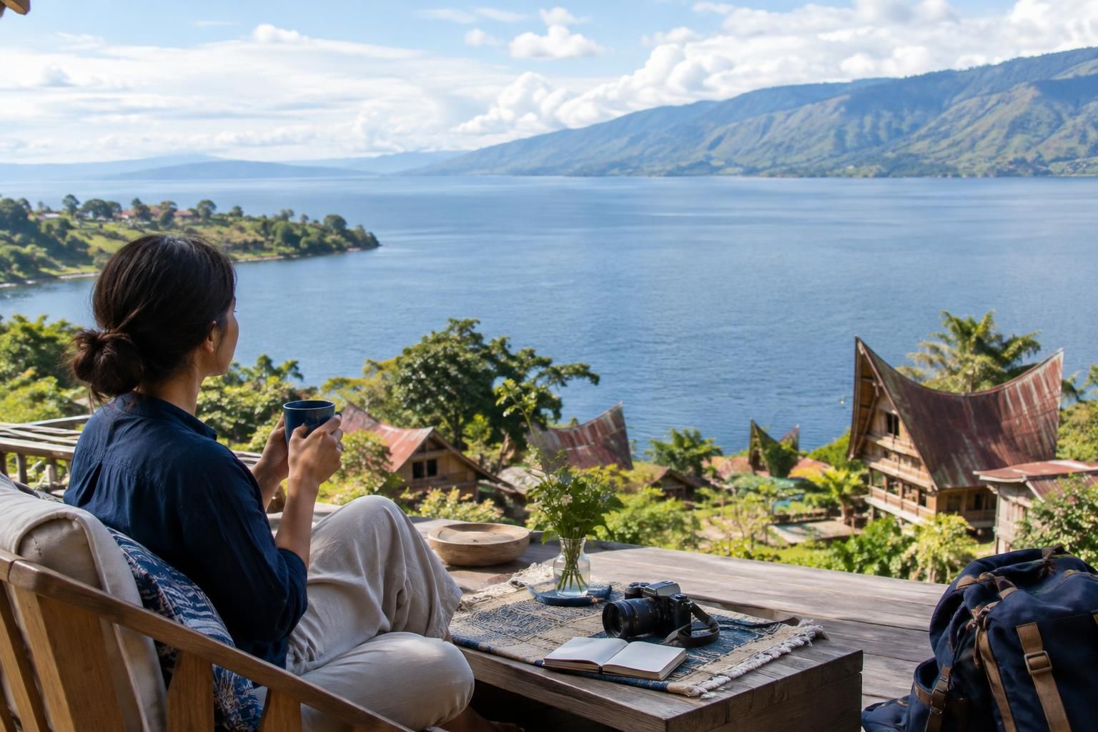 AI-generated travel illustration for Lake Toba at a Slower Pace: Planning a Samosir Island Stay in Sumatra