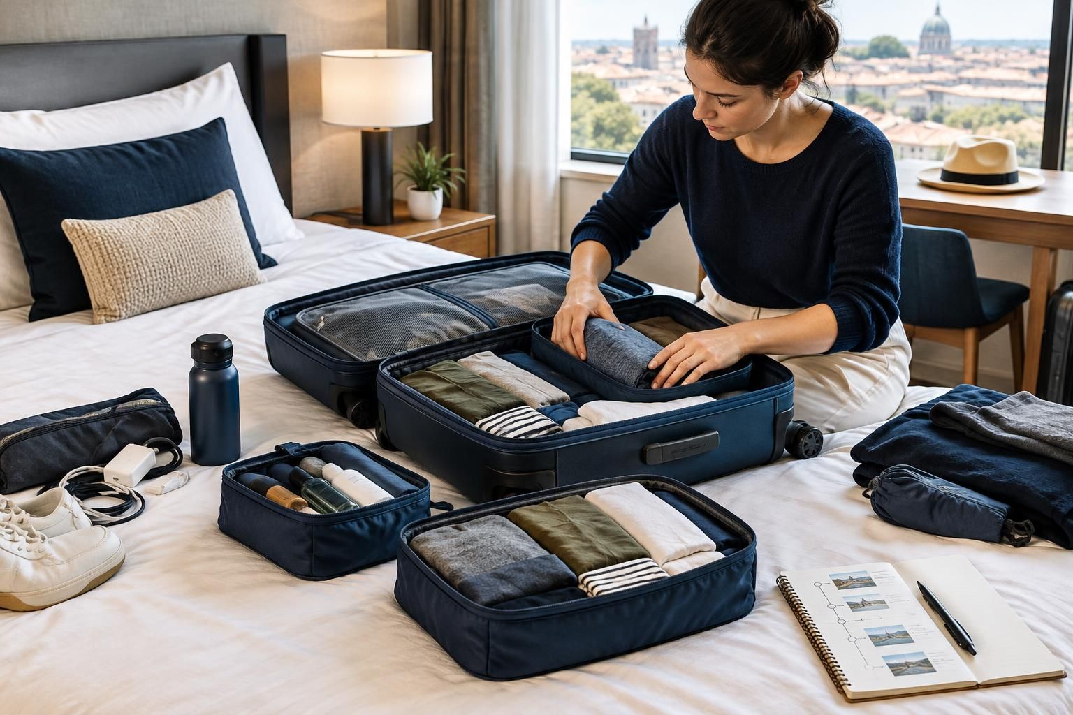 AI-generated travel illustration for How to Pack for a Trip With Frequent Accommodation Changes