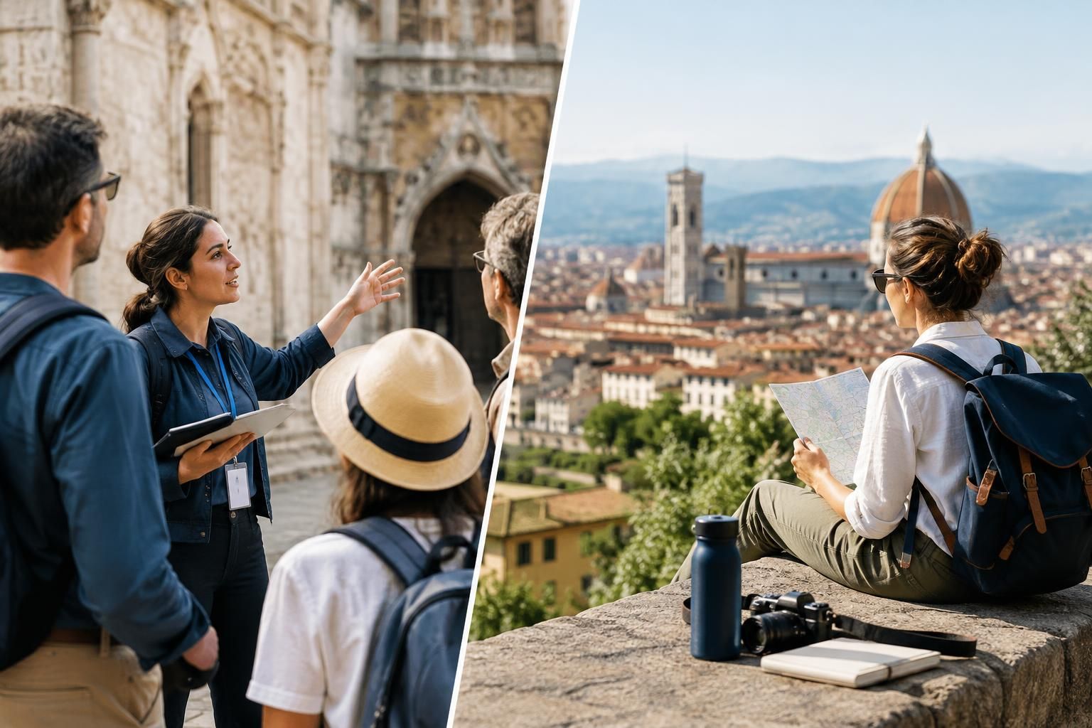 AI-generated travel illustration for Guided Tour or Independent Exploring? How to Choose for Each Travel Experience