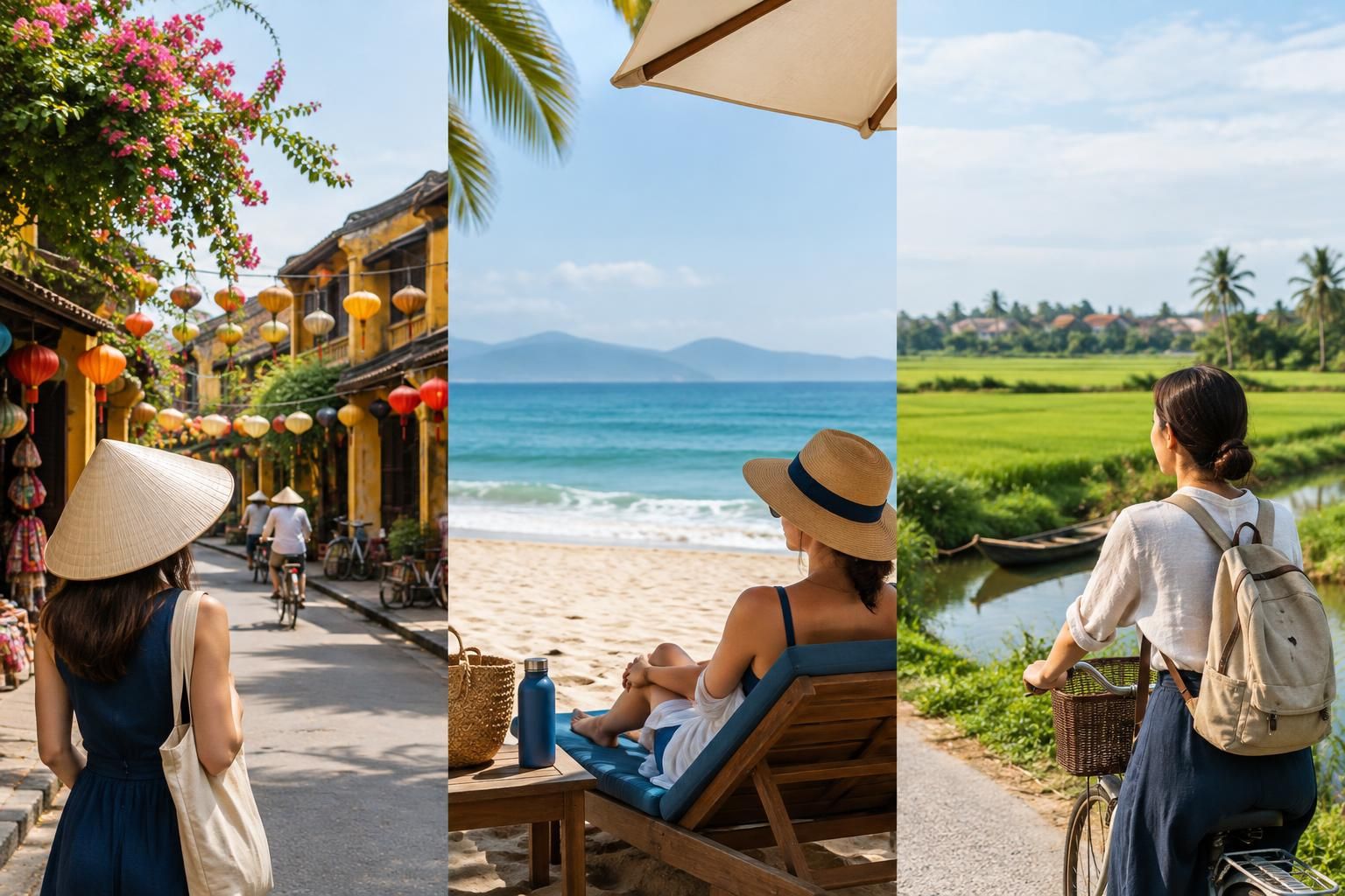 AI-generated travel illustration for Where to Stay in Hoi An: Old Town, Beach or Countryside?