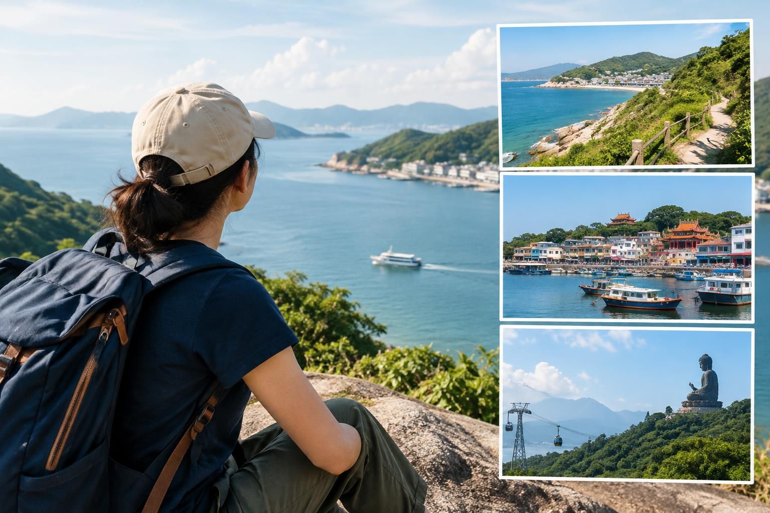 AI-generated travel illustration for Lamma, Cheung Chau or Lantau: Choosing a Hong Kong Island Day Trip