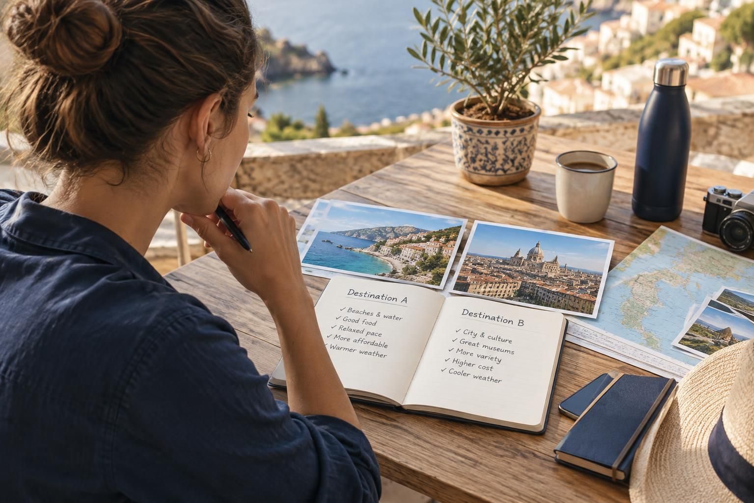 AI-generated travel illustration for How to Choose Between Two Destinations Without Overplanning Both