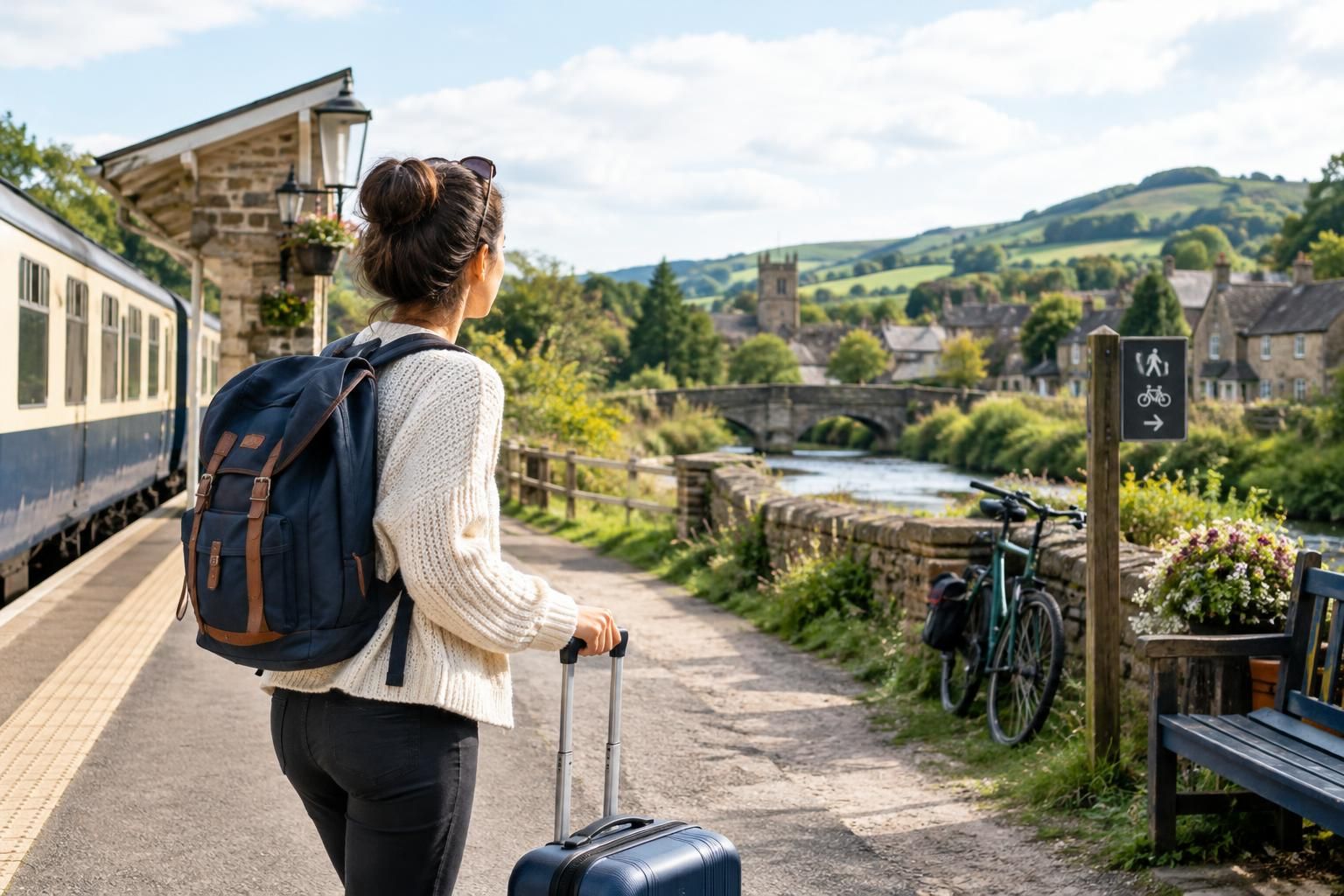 AI-generated travel illustration for How to Plan a Car-Free Countryside Break