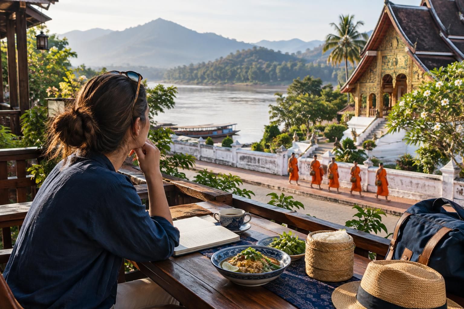 AI-generated travel illustration for Luang Prabang at a Slower Pace: Planning a Four-Night Stay in Laos