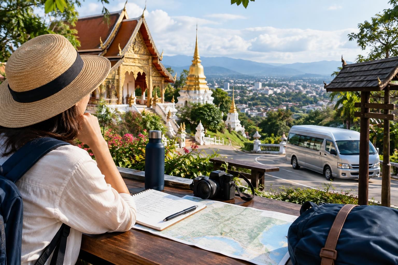 AI-generated travel illustration for Northern Thailand Without a Scooter: Planning a Chiang Mai and Chiang Rai Trip