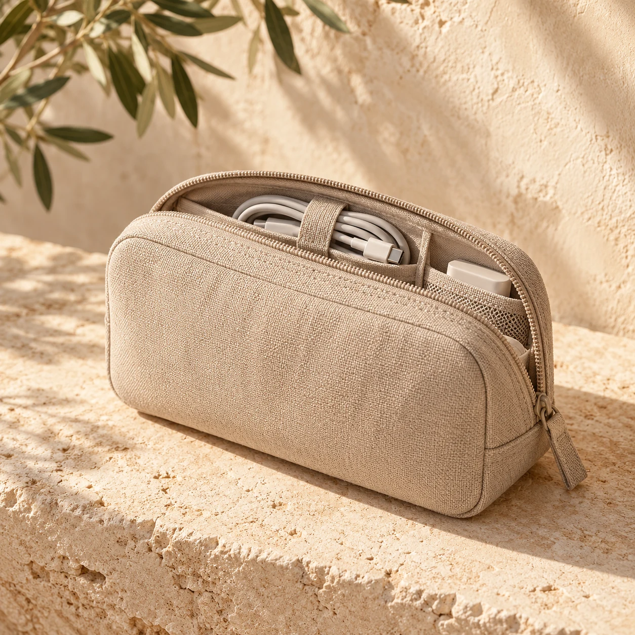 Travel accessories collection illustrated by an organiser pouch